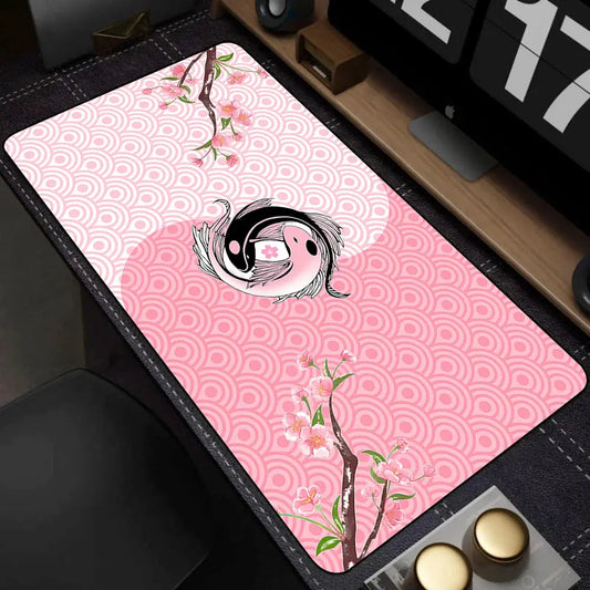 Large Mouse Pad Yin-yang Fish HD Black & White Sakura Computer Office Table Pc Gaming Non-slip Japanese Kawaii Desk Accessories Dropshipman