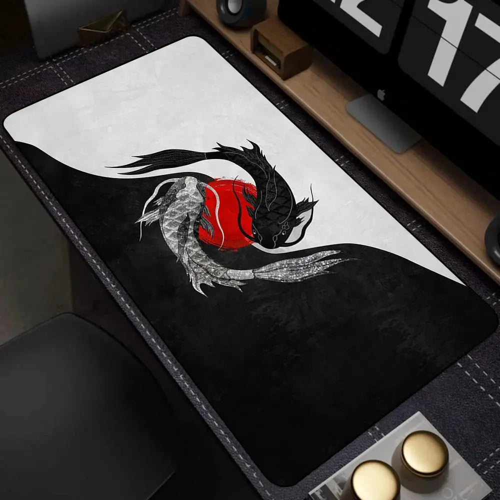 Large Mouse Pad Yin-yang Fish HD Black & White Sakura Computer Office Table Pc Gaming Non-slip Japanese Kawaii Desk Accessories Dropshipman